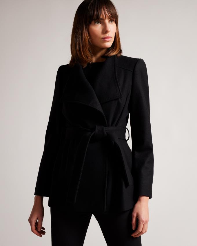 Manteau Ted Baker Short Wool Wrap Noir Femme | JTK-52019666